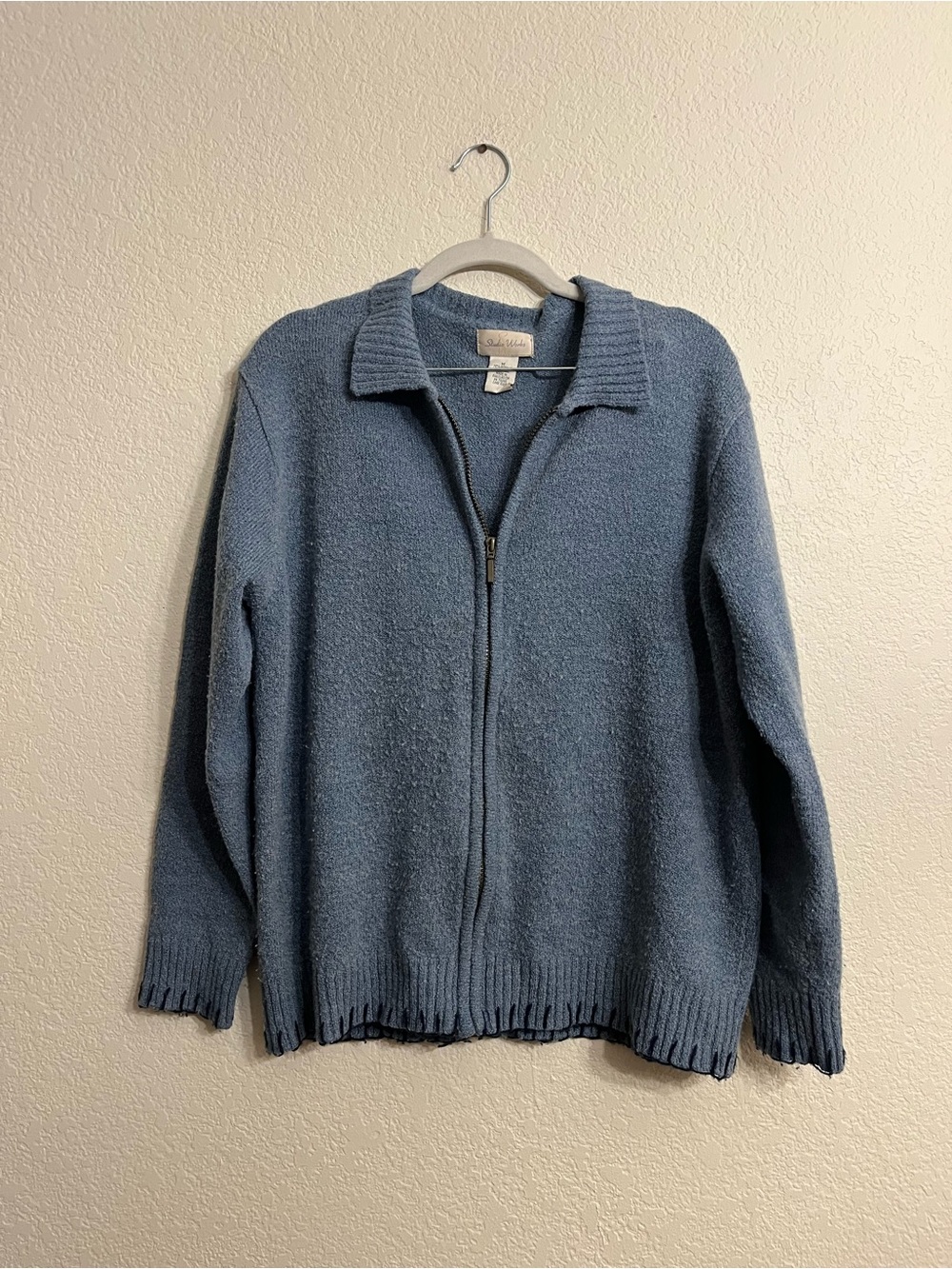 Cozy cottagecore wool Blue Zip-Front Button Down Shirt Jacket